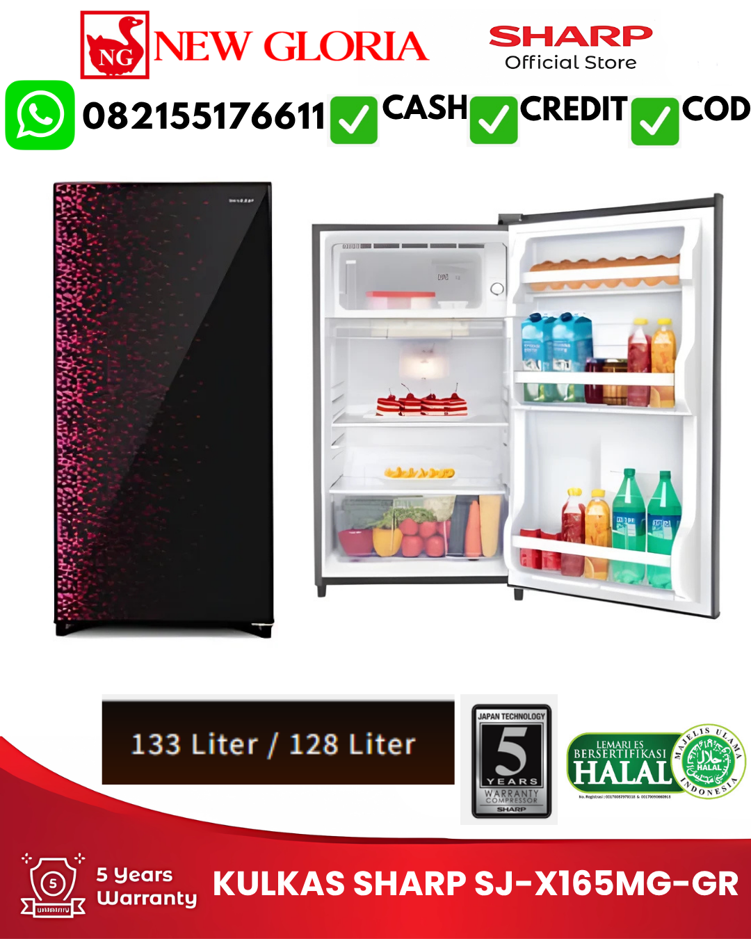 KULKAS SHARP SJ-X165MG-GR