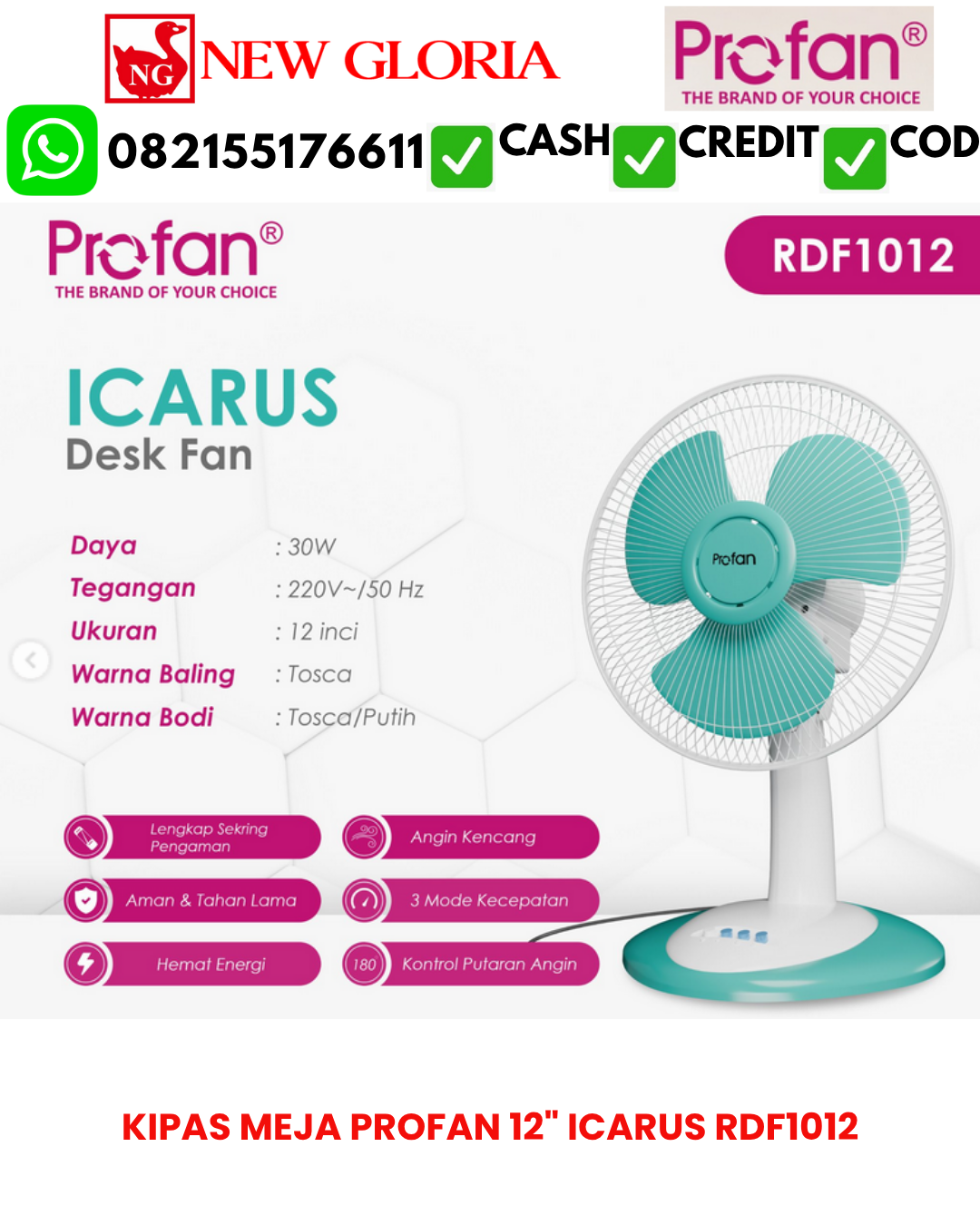 KIPAS MEJA PROFAN 12″ ICARUS RDF1012