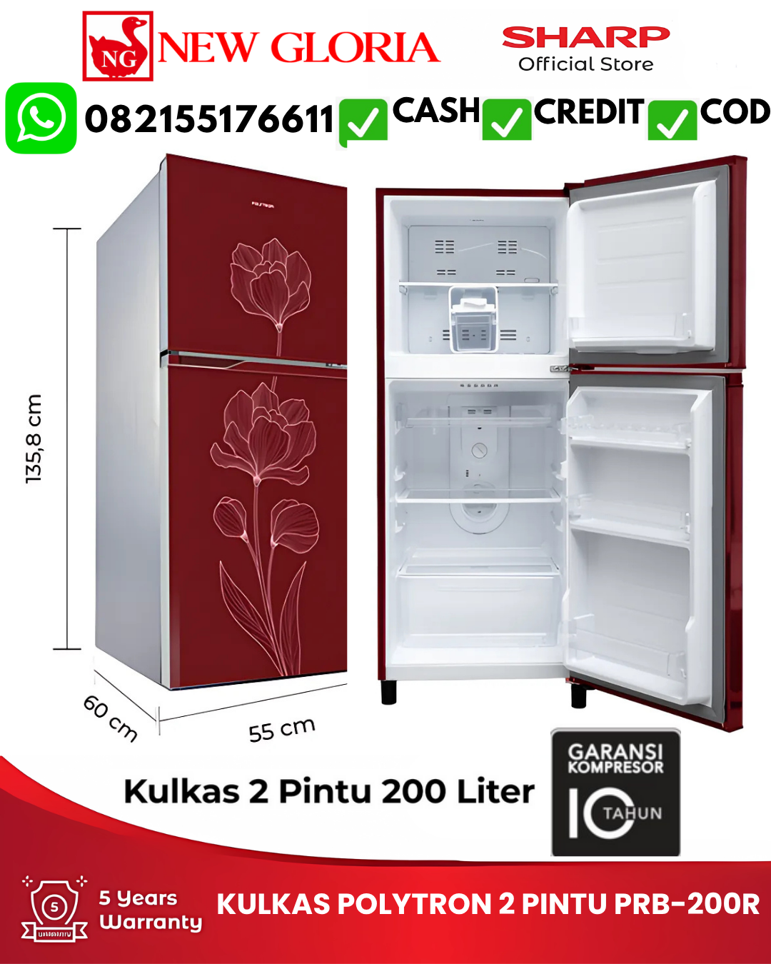 KULKAS POLYTRON 2 PINTU PRB-200R
