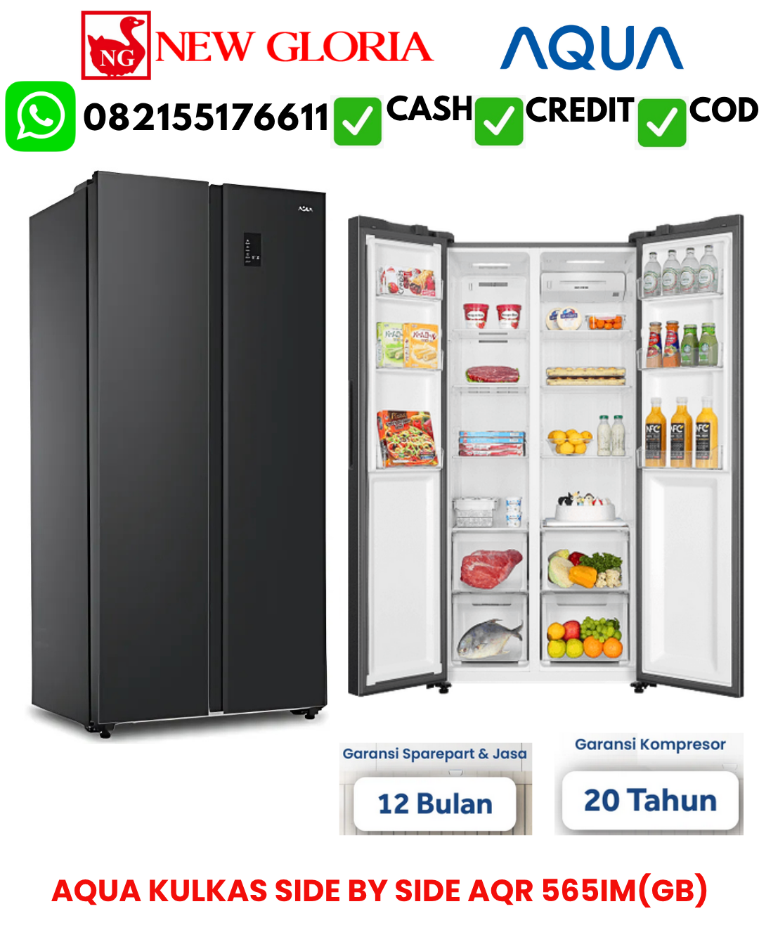 AQUA KULKAS SIDE BY SIDE AQR 565IM(GB)