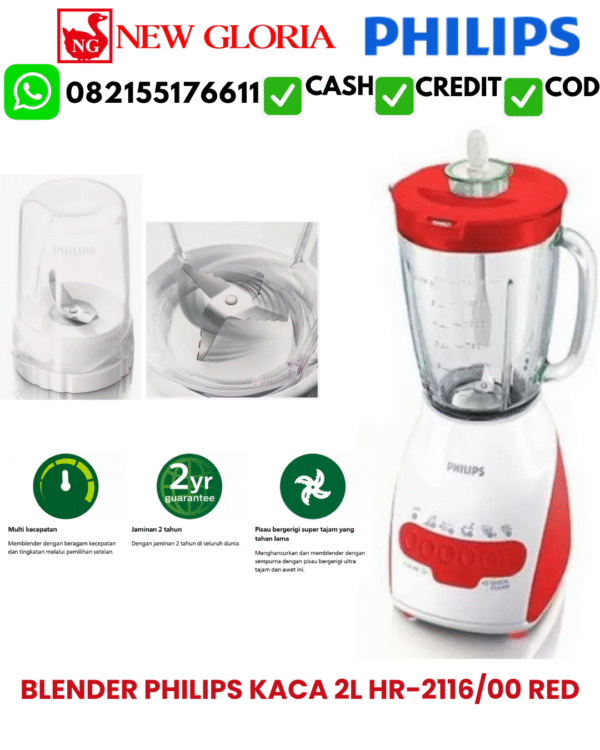 BLENDER PHILIPS KACA 2L HR-2116/00 RED