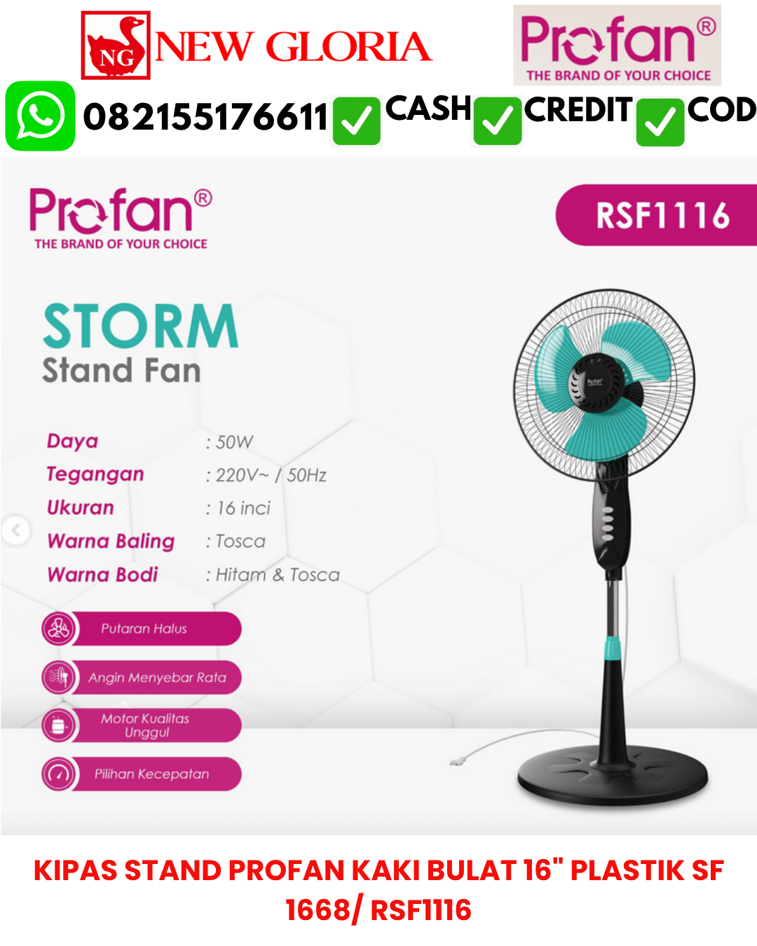 KIPAS STAND PROFAN KAKI BULAT 16″ PLASTIK SF 1668/ RSF1116