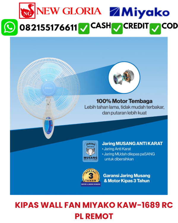 KIPAS WALL FAN MIYAKO KAW-1689 RC PL REMOT
