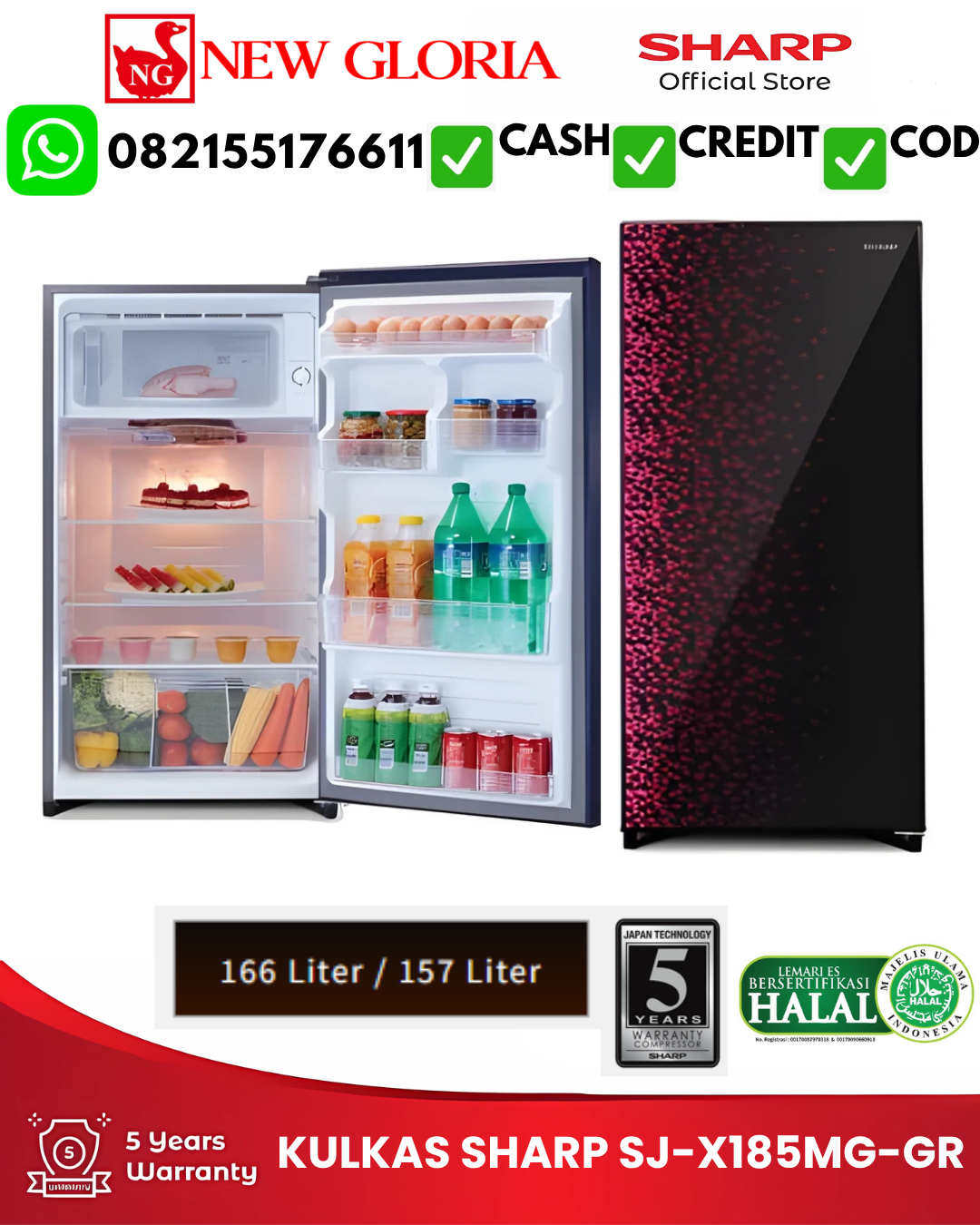 KULKAS SHARP SJ-X185MG-GR