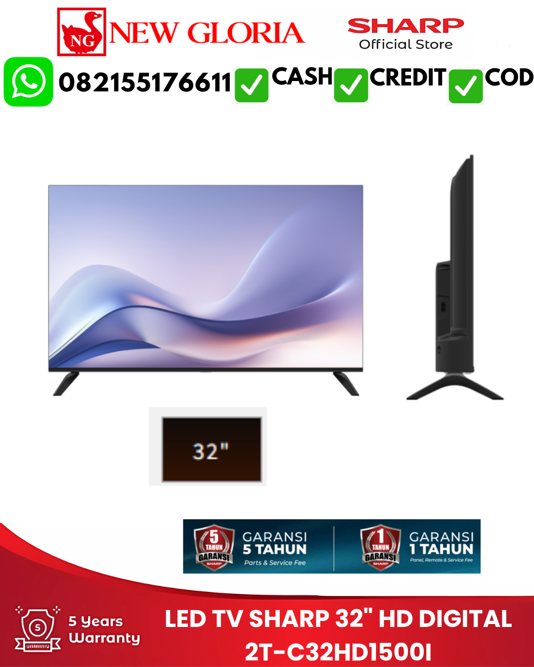 LED TV SHARP 32″ HD DIGITAL 2T-C32HD1500I