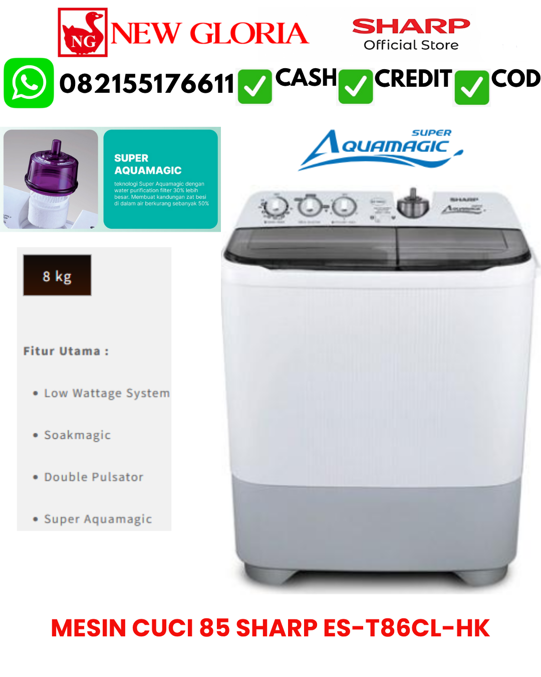 MESIN CUCI 85 SHARP ES-T86CL-HK