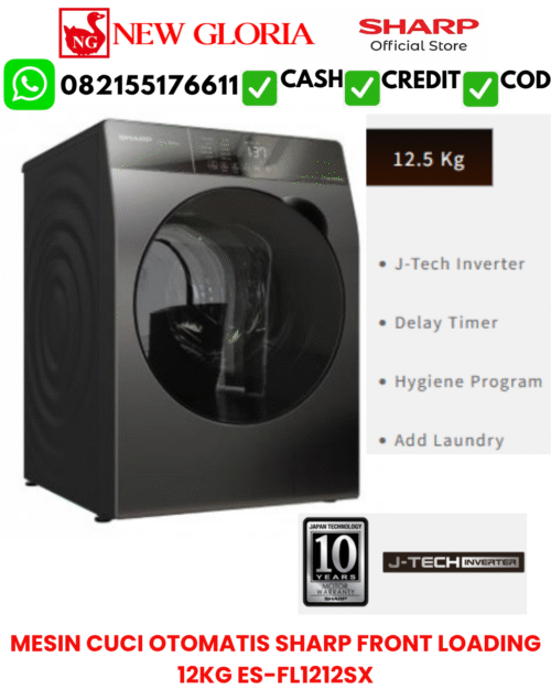 MESIN CUCI OTOMATIS SHARP FRONT LOADING 12KG ES-FL1212SX