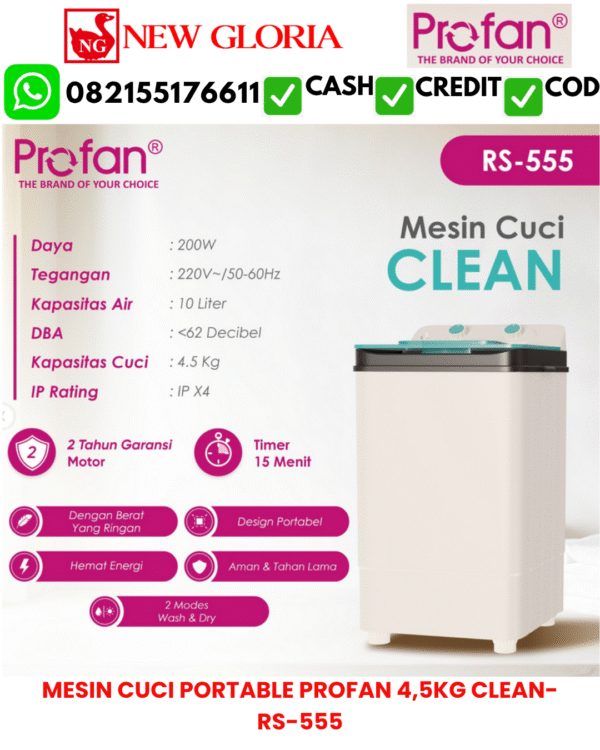 MESIN CUCI PORTABLE PROFAN 4,5KG CLEAN-RS-555