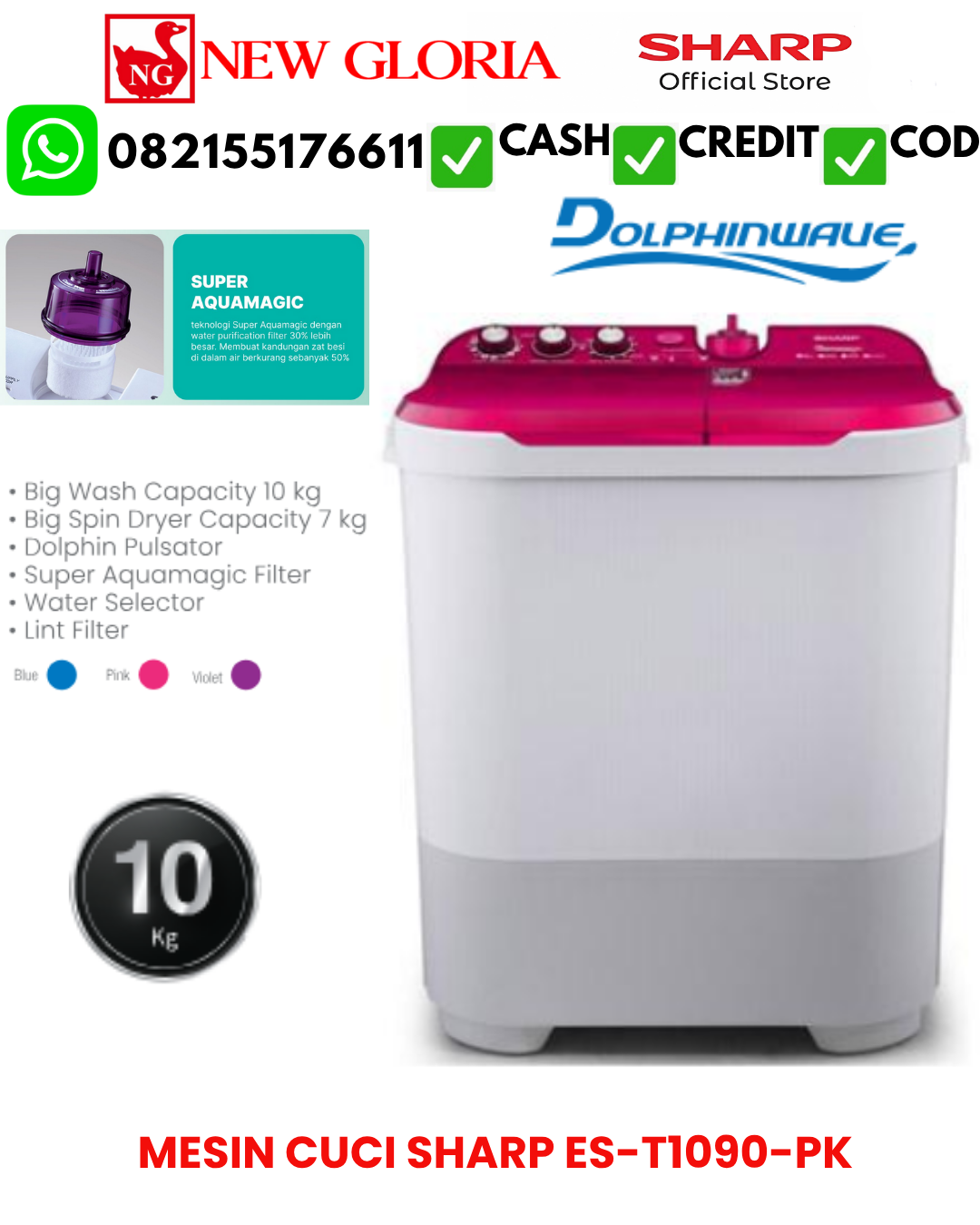 MESIN CUCI SHARP ES-T1090-PK