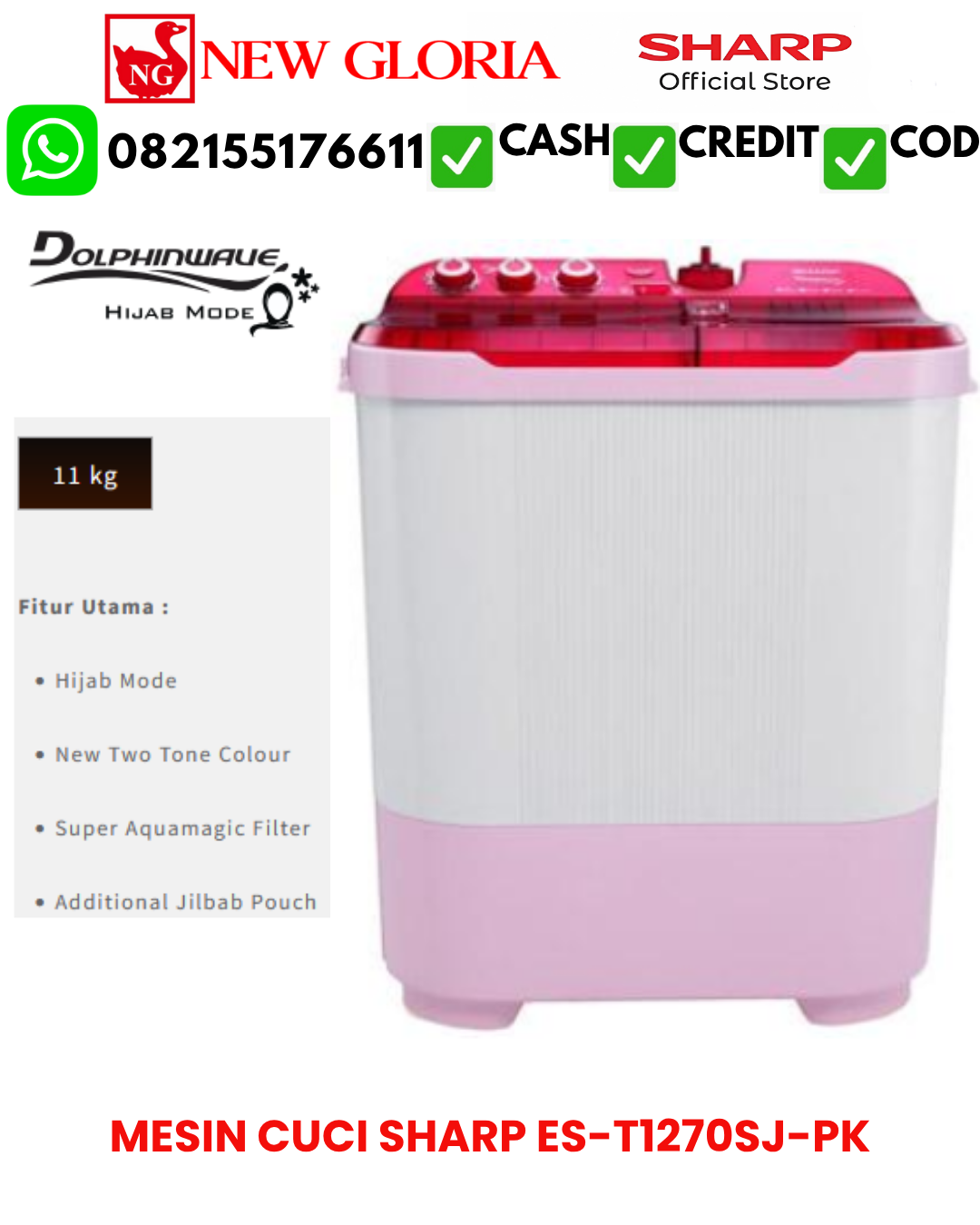 MESIN CUCI SHARP ES-T1270SJ-PK