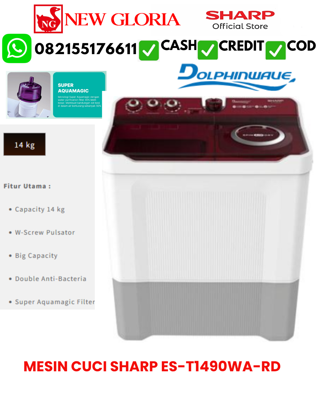 MESIN CUCI SHARP ES-T1490WA-RD