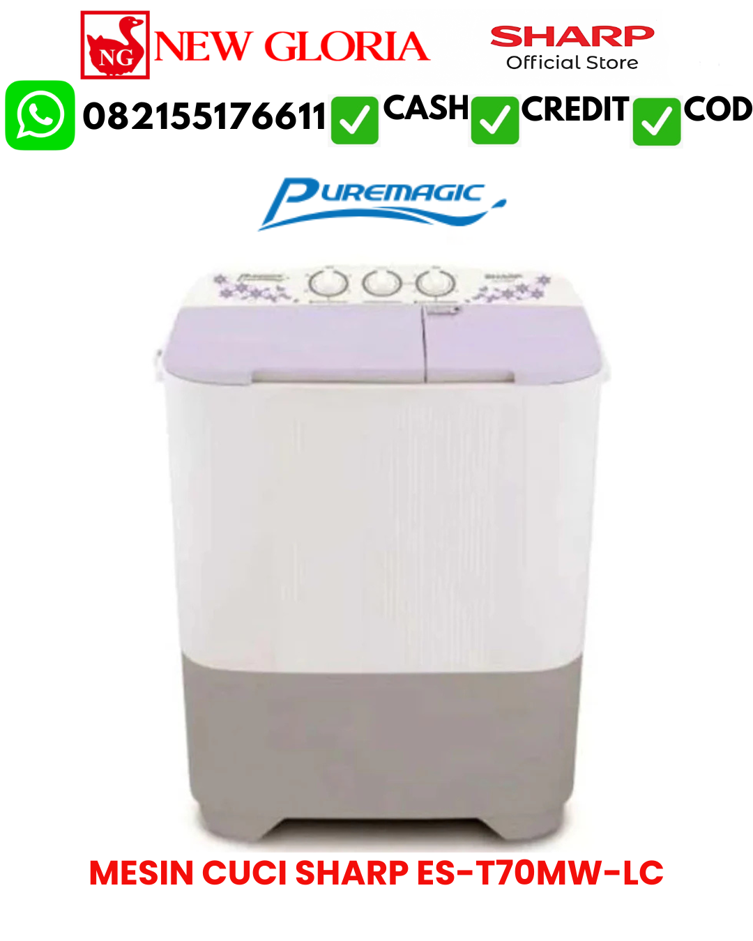 MESIN CUCI SHARP ES-T70MW-LC