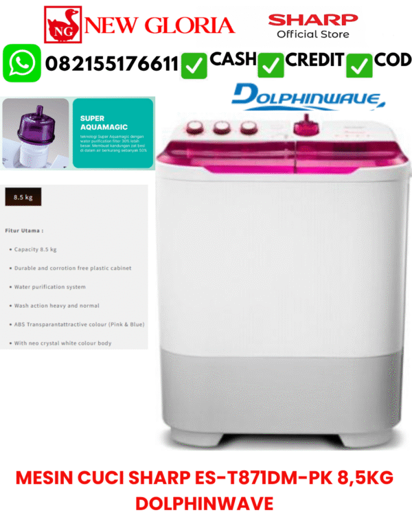 MESIN CUCI SHARP ES-T871DM-PK 8,5KG DOLPHINWAVE