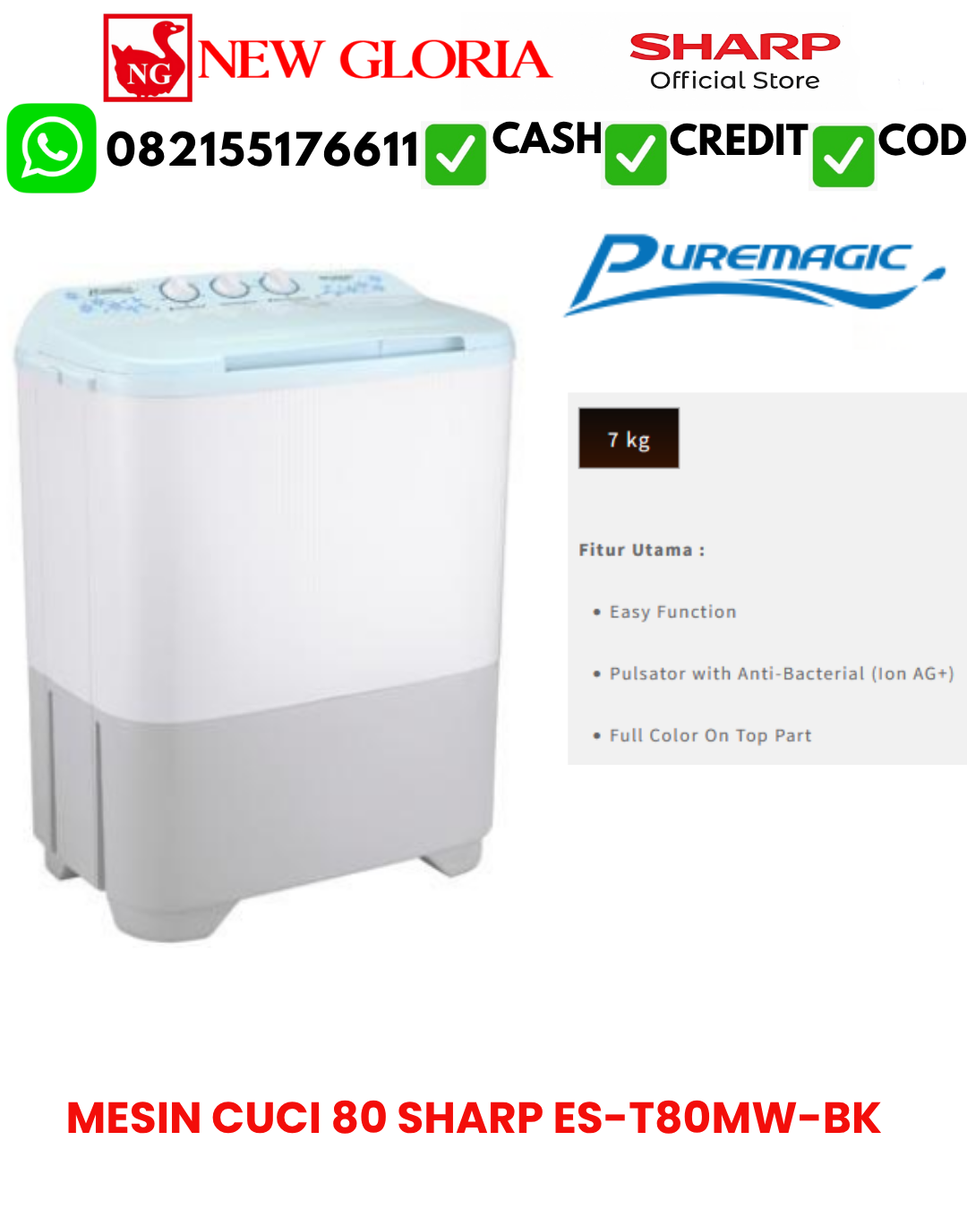 MESIN CUCI SHARP ES-T90MW-BK