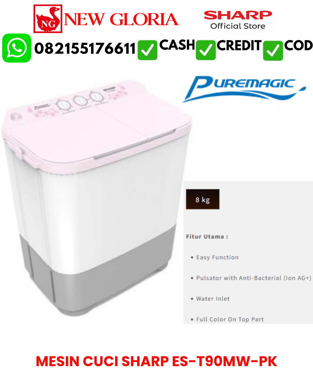 MESIN CUCI SHARP ES-T90MW-PK