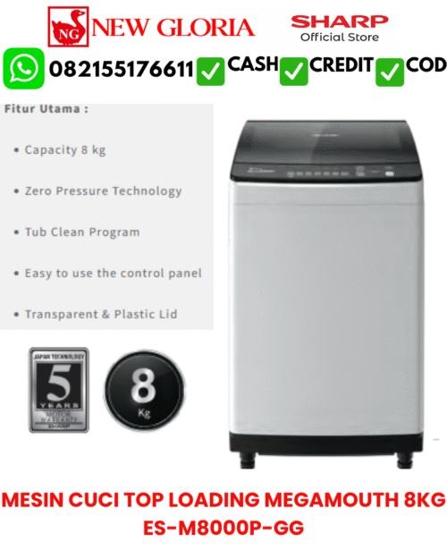 MESIN CUCI TOP LOADING MEGAMOUTH 8KG ES-M8000P-GG