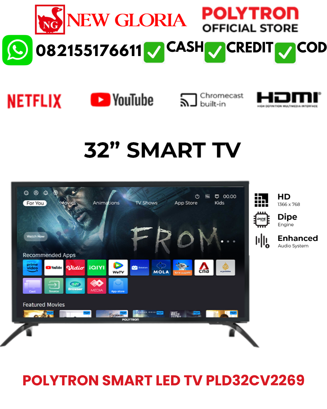 POLYTRON SMART LED TV PLD32CV2269