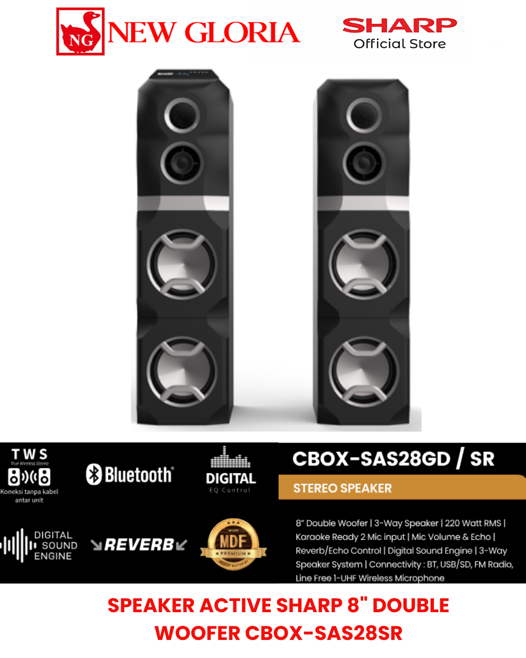 SPEAKER ACTIVE SHARP 8″ DOUBLE WOOFER CBOX-SAS28SR