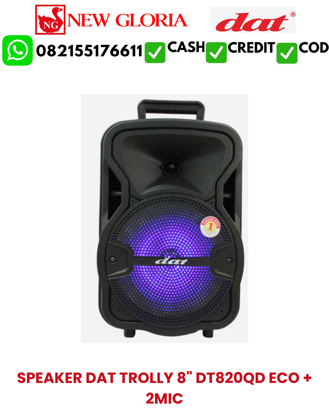 SPEAKER DAT TROLLY 8″ DT820QD ECO + 2MIC