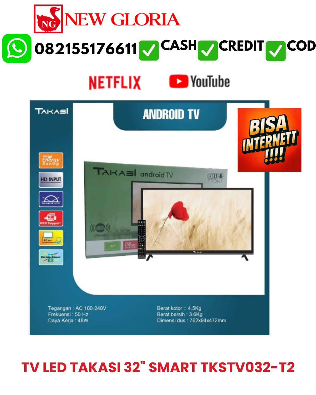TV LED TAKASI 32″ SMART TKSTV032-T2